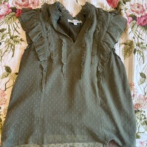 LOFT Olive Green Ruffle Sleeve Textured Blouse